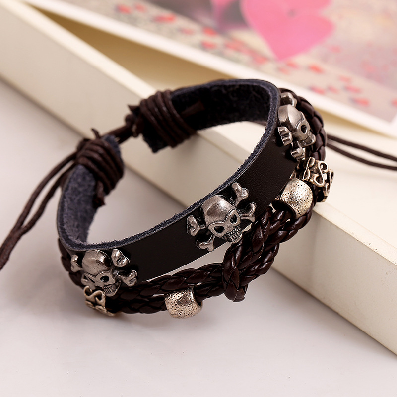 Punk Style Skull Leather Bracelet Hand-woven Strand Charm Bracelets Female Male Handmade Jewelry Wristband Adjustable Bangles
Punk Style Skull Leather Bracelet Hand-woven Strand Charm Bracelets Female Male Handmade Jewelry Wristband Adjustable Bangles