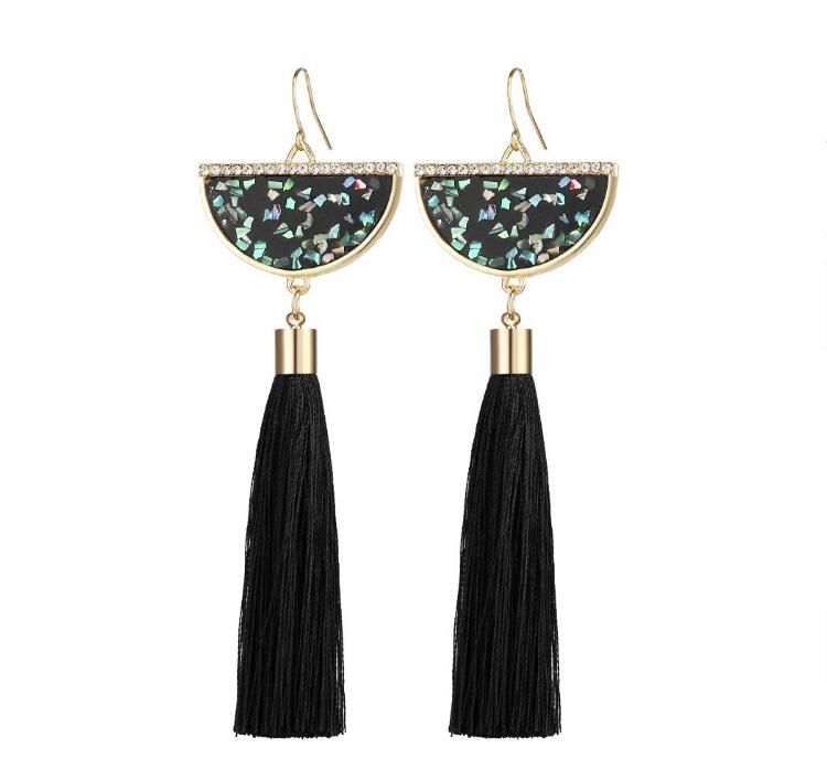Bohemian Crystal Tassel Earrings Black White Blue Red Green Silk Fabric Long Drop Dangle Tassels Earrings For Women Jewelry Gifts GD556