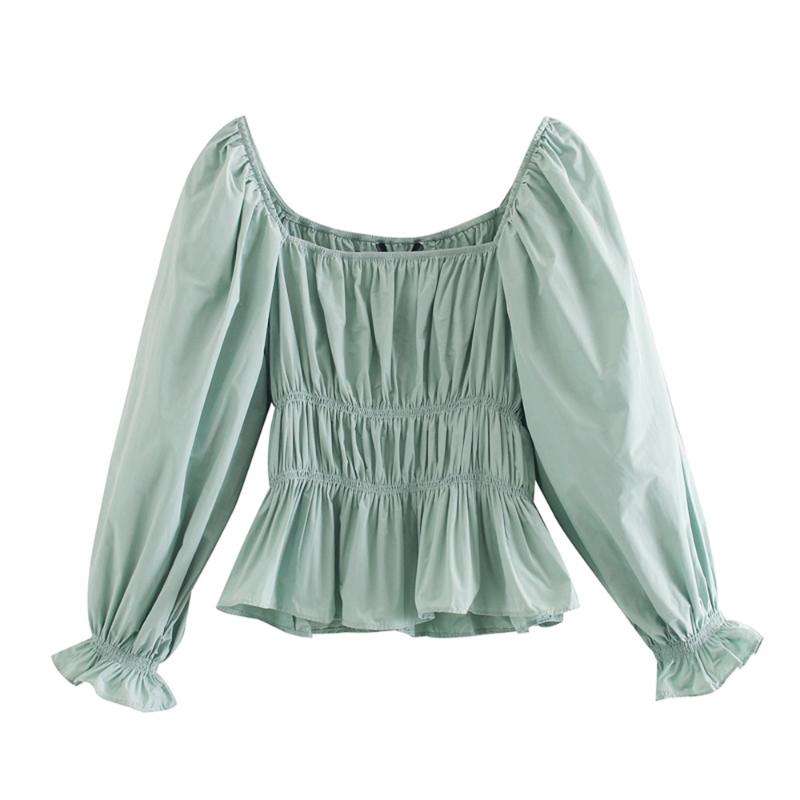 2020 Spring Women's New Square Collar Leak Clavicle Lantern Long Sleeve Elastic Top Elastic Waist Design Slim Shirt, Lake green
2020 Spring Women's New Square Collar Leak Clavicle Lantern Long Sleeve Elastic Top Elastic Waist Design Slim Shirt, Lake green