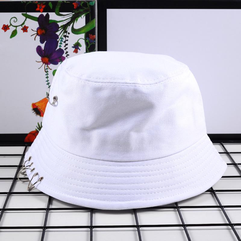 Solid Color Cool Unisex Iron Pin Ring Personality Bucket Hat Cap Folding Fisherman Hat Hunting Fishing Outdoor Cap