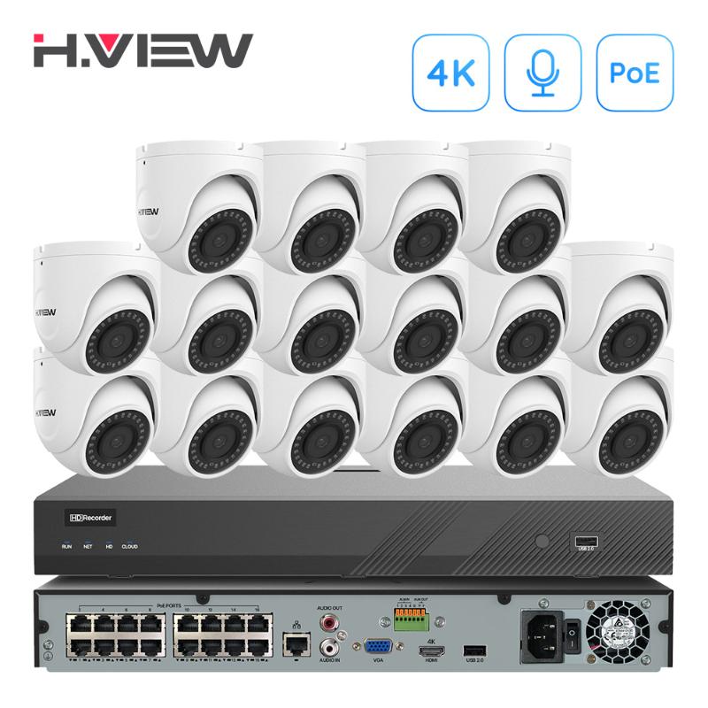 

H.View 16Ch 8Mp Ultra Hd Video Surveillance Kit 4K Cctv Camera Security System H.265 Dome Audio Record Poe Ip Camera Nvr Set