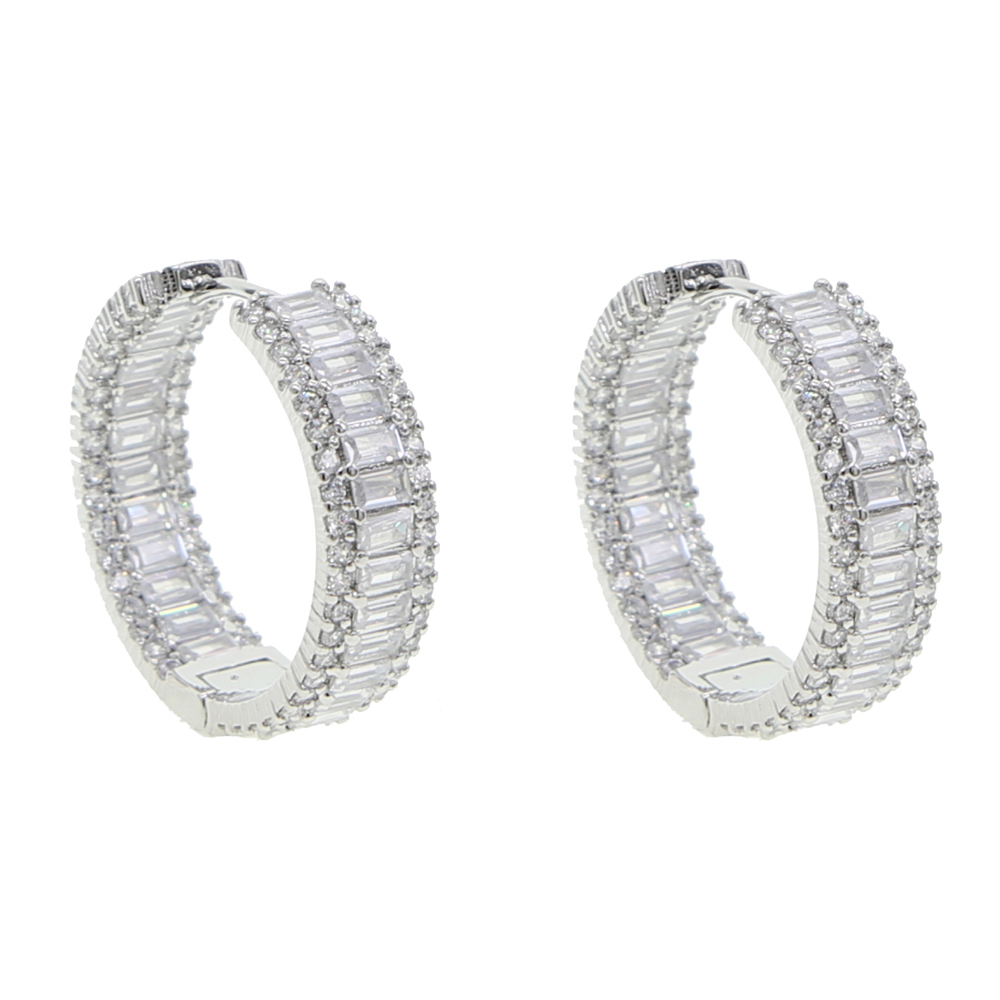 2020 summer New Fashion Iced Out Round Circle baguette cz hoop huggie Earrings Gold Color Hip Hop Bling CZ jewelry For Women T200813