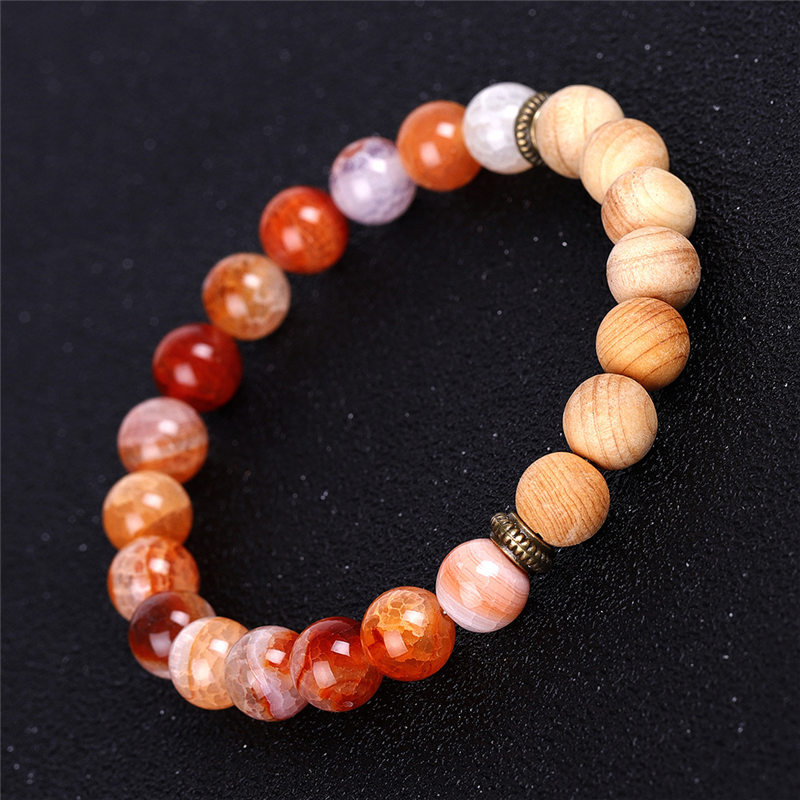 WHOLESALE Natural Ice Crack Agate Beaded Strands Bracelet Volcanic Rock Lava Wooden Beads Essential Oil Diffuser Bracelets Fashion Jewelry
