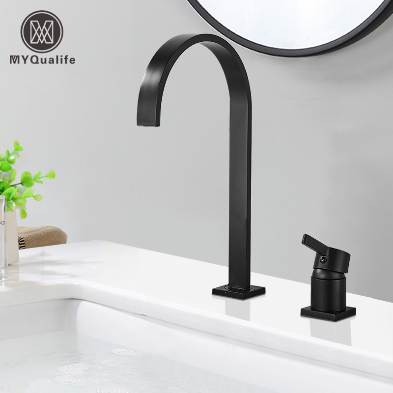 

Luxurious Matte Black Bathroom Basin Faucet Brass Deck Mounted Brushed Gold Mixer Taps Short Hot and Cold Mixer Tap