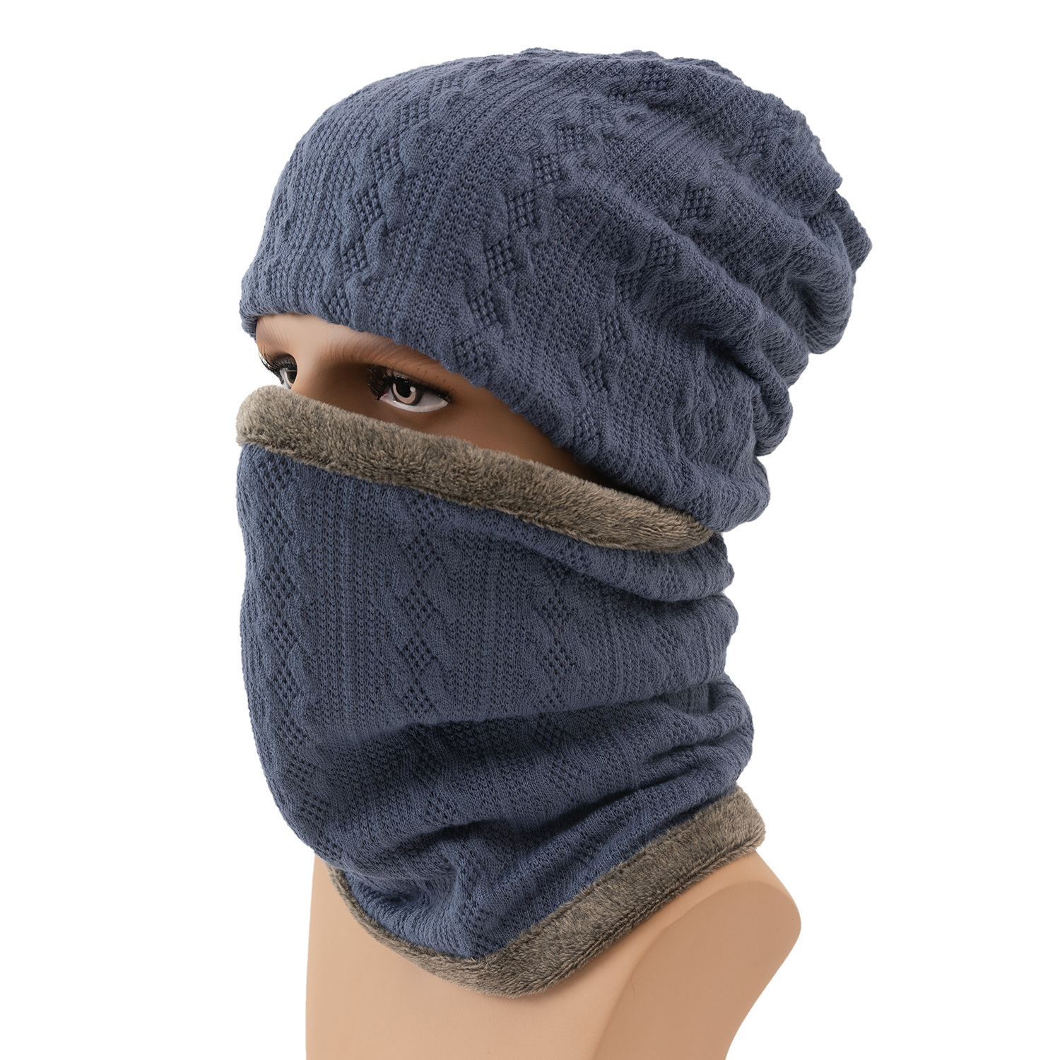 2-Pieces Winter Beanie Hat Scarf Set Warm Knit Hat Thick Fleece Lined Winter Hat & Scarf Skullies Bonnet For Men Women