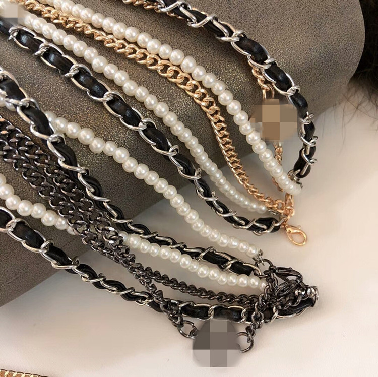 New high-quality round chain sunglasses metal leather pearl chain rectangular glasses