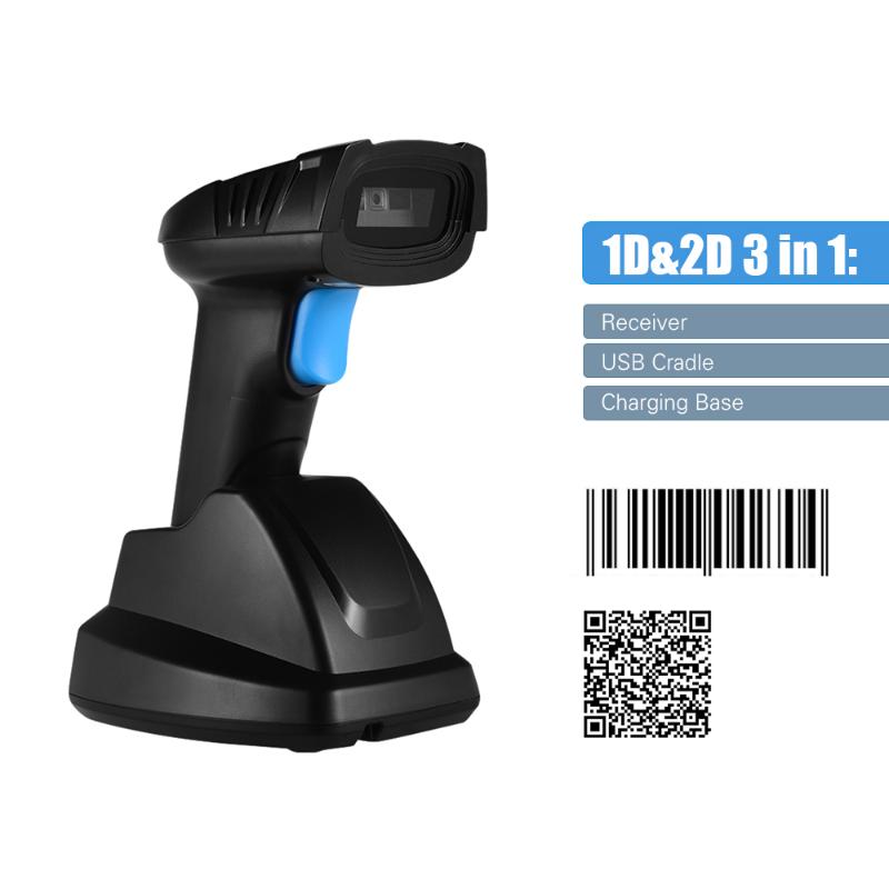 

Aibecy 1D 2D QR Wireless Barcode Scanner Bar Code Reader with USB Cradle Receiver Charging Base 100m Long Transmission Distance