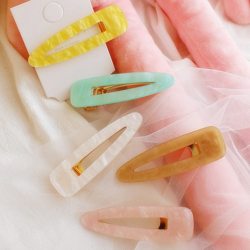 Women Girls Acrylic Hollow Geometric Candy Color Hair Clips Hairpins Barrettes Hair Accessories