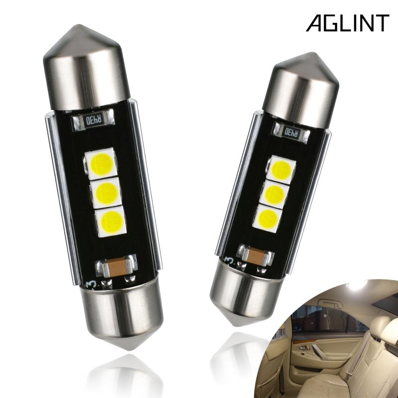 

AGLINT 36mm LED Bulb CANBUS Error Free 3030 Chipsets 3SMD 6000K Xenon White 6411 6418 C5W Festoon 2PCS, As pic