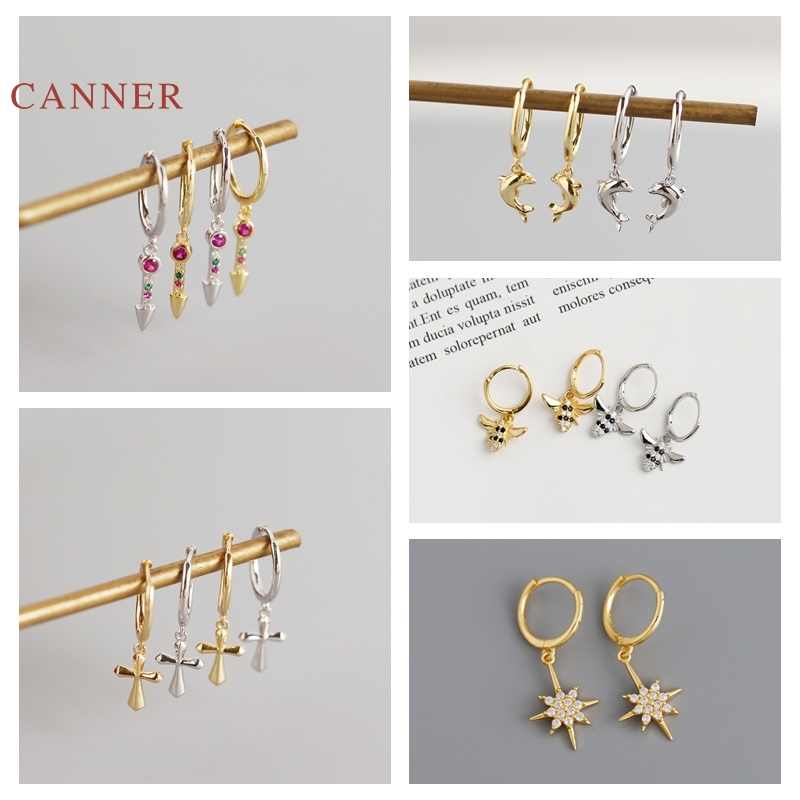 CANNER Real 925 Sterling Silver Earrings For Women Cross Dolphin Bee Flashing Star Round Card Earrings Hoops Zircon Jewelry
CANNER Real 925 Sterling Silver Earrings For Women Cross Dolphin Bee Flashing Star Round Card Earrings Hoops Zircon Jewelry