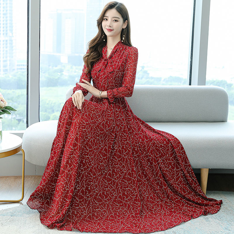 2020 New Women Spring Autumn Korea Style Casual Maxi Solid Dress Dot Print Chiffion Female Bow Loose Dresses Vestidos C278, Red
2020 New Women Spring Autumn Korea Style Casual Maxi Solid Dress Dot Print Chiffion Female Bow Loose Dresses Vestidos C278, Red