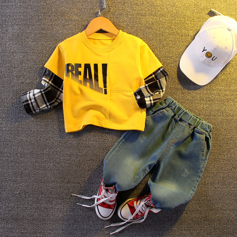 Boys Clothing Sets New Autumn Baby Kids Sets Cotton Splicing lattice suit Boy Tracksuits Boys sports suit letter T Shirt+jeans, As picture
Boys Clothing Sets New Autumn Baby Kids Sets Cotton Splicing lattice suit Boy Tracksuits Boys sports suit letter T Shirt+jeans, As picture