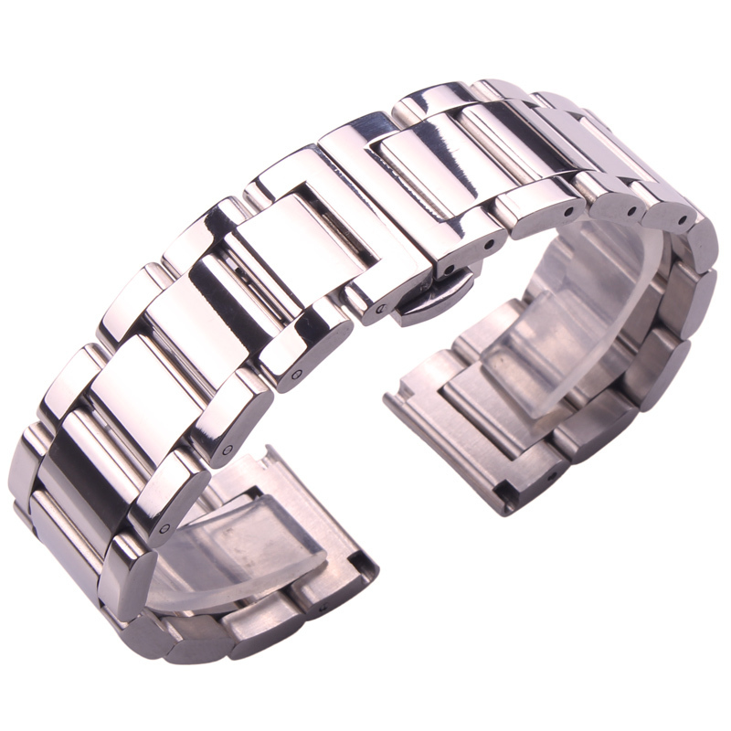 Solid 316L Stainless Steel Watchbands Silver 18mm 20mm 22mm Metal Watch Band Strap Wrist Watches Bracelet CJ191225