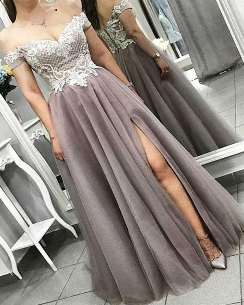 Designer Floral Lace Prom Bridesmaid Dresses Long 2021 Off The Shoulder Sexy Side Split Backless Dress Evening Wear Cocktail Party Formal