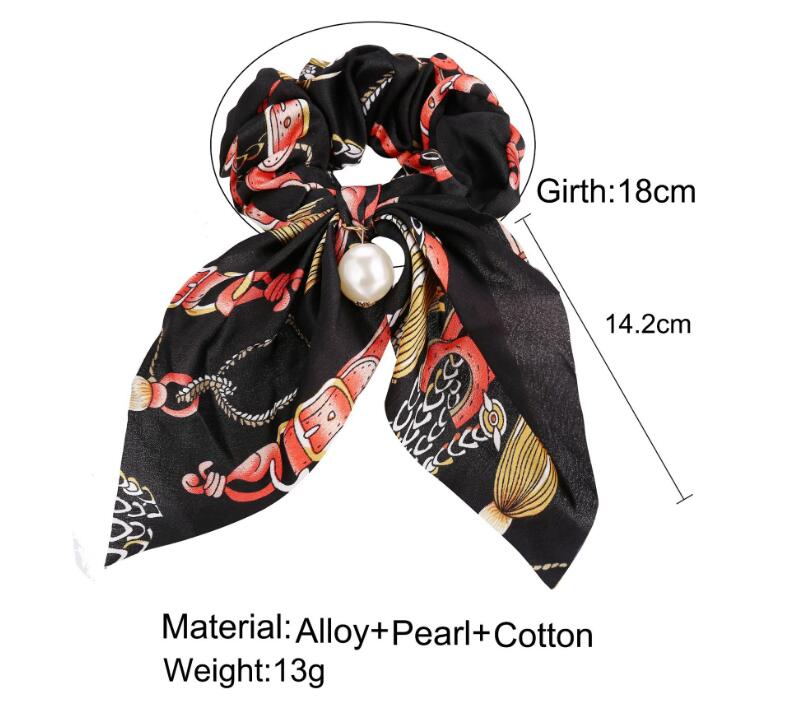 2020 New Chiffon Bowknot Silk Scrunchies Women Pearl Ponytail Holder Tie Hair Rope Rubber Bands Accessories GD555