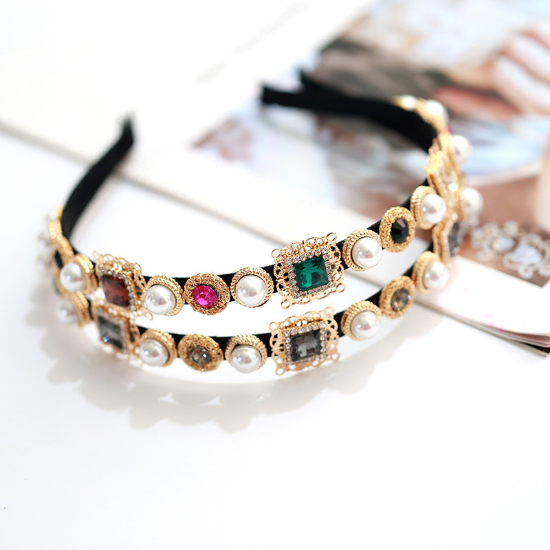 Colorful Gem Baroque Headbands Women Diamond Hair Accessories Pearl Headband for Girls Crown Flower Hairbands Head Wrap