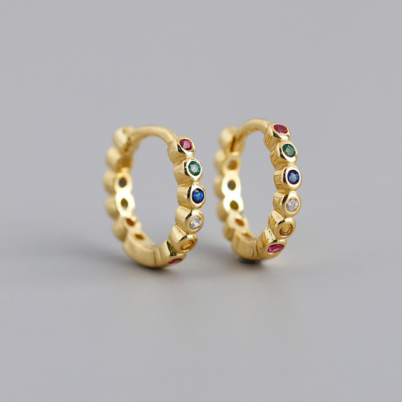 Authentic 925 Sterling Silver Hoop Earrings For Women Wedding Party Gifts Colorful CZ Zircon Round Circle Earring