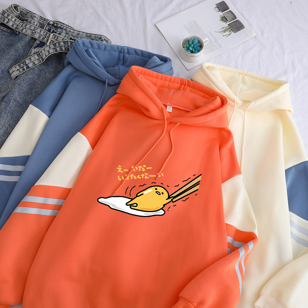 New Fashion Kawaii Print Gudetama Japanese Women Fleece Pullover Casual Hooded Streetwear Spell Color Hoodies Female Clothes Y200917