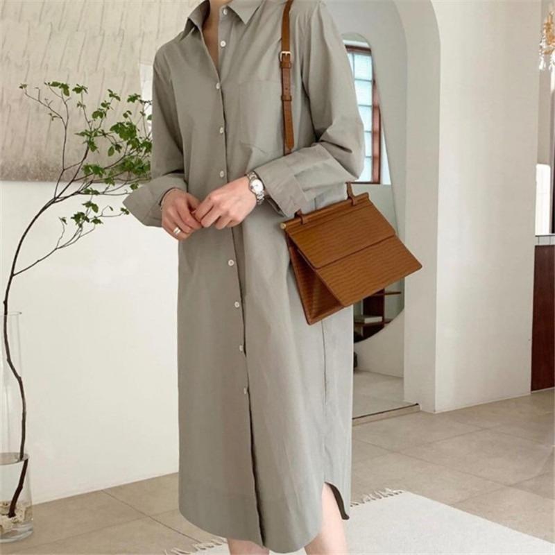 2020 Autumn New Single Breasted Cotton Dress New Chic Style Vestidos Casual Long Sleeve Romper Loose Slim Vintage Shirt Dress, Light grey
2020 Autumn New Single Breasted Cotton Dress New Chic Style Vestidos Casual Long Sleeve Romper Loose Slim Vintage Shirt Dress, Light grey