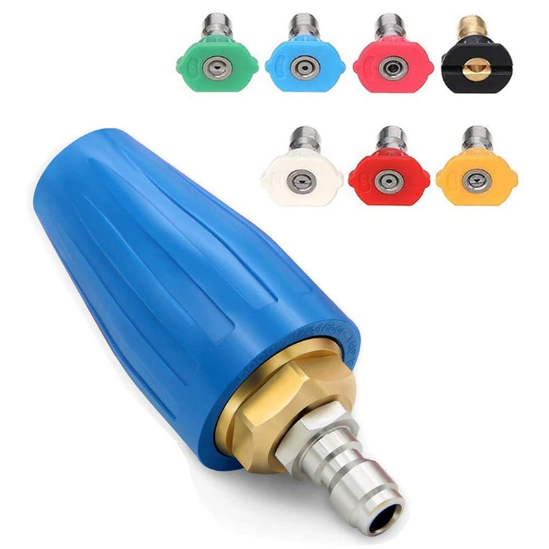 Pressure Washer Nozzle Tips Full Set, 4000PSI Rotating Turbo Nozzle , with 7 Spray Multiple Degrees Nozzles
Pressure Washer Nozzle Tips Full Set, 4000PSI Rotating Turbo Nozzle , with 7 Spray Multiple Degrees Nozzles