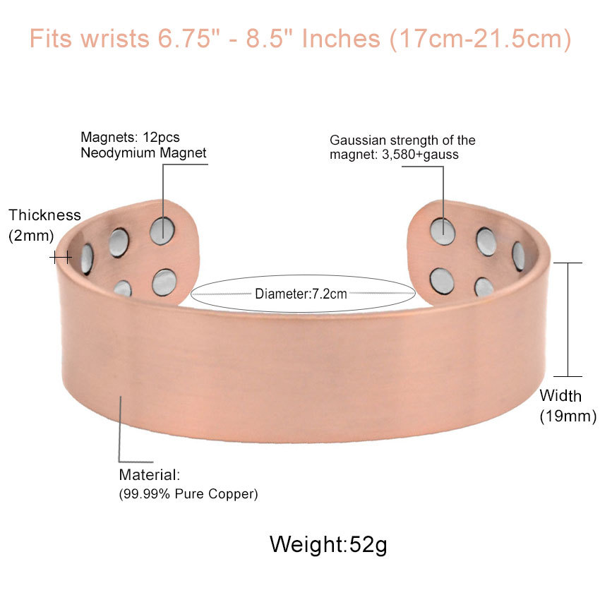 Escalus Magnetic Therapy Copper Bracelet Double 3500 Gauss Magnets 19mm Width Heavy Pure Copper Bangle for Arthritis Pain Relief Y200810