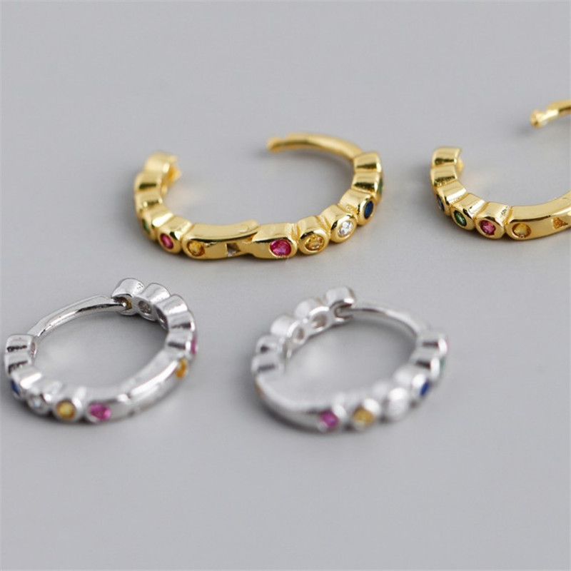Authentic 925 Sterling Silver Hoop Earrings For Women Wedding Party Gifts Colorful CZ Zircon Round Circle Earring