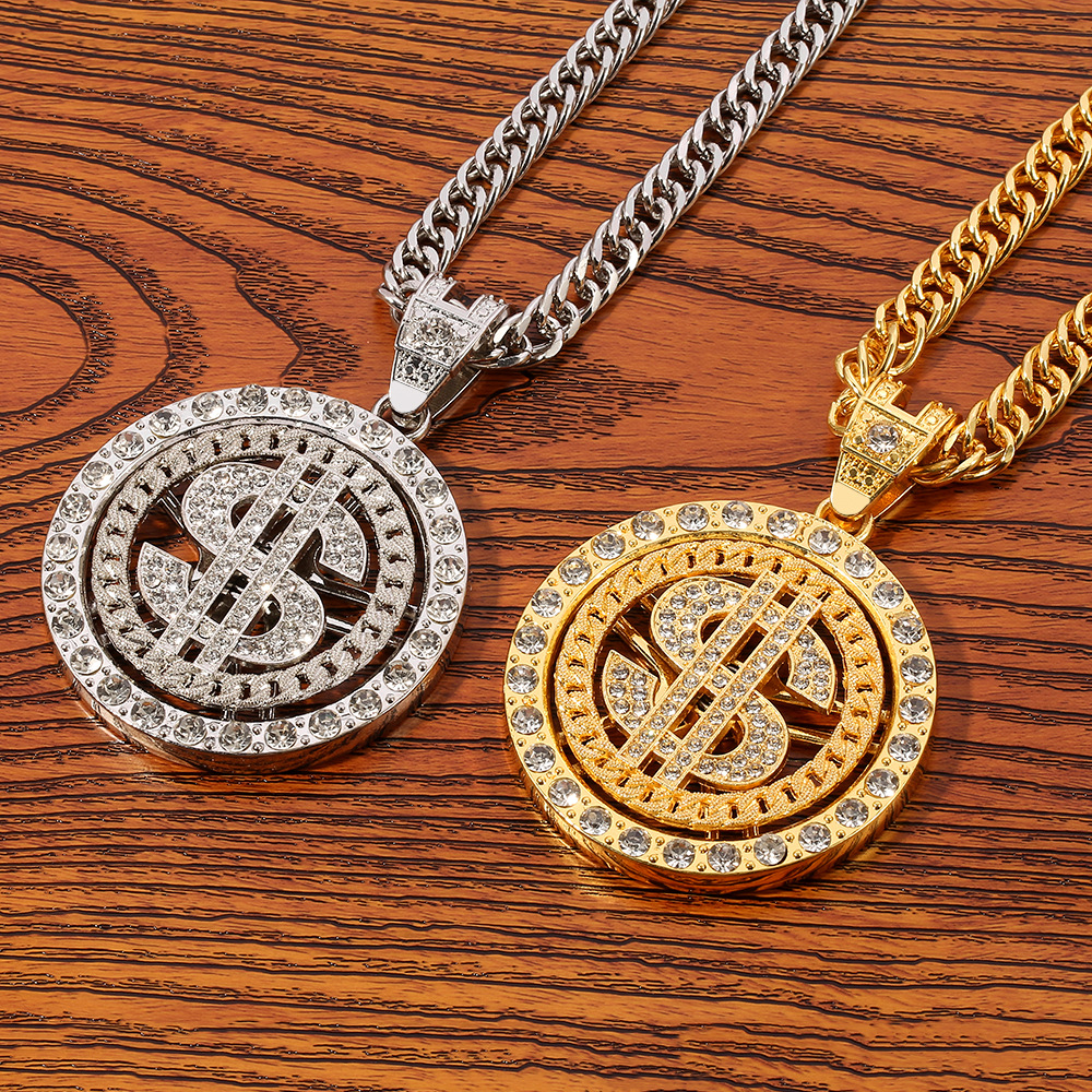 high quality iced out sparking bling hip hop Pendant Necklaces women men jewelry choker Link chain gold silver US Dollar necklace Jewellry