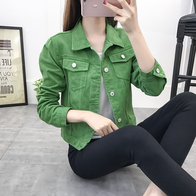 Basic Jeans Jacket Women Green 2020 Autumn Woman Denim Jean Womens Coats Jackets Female Slim Stretch Short Coat Feminina Clothes5654820