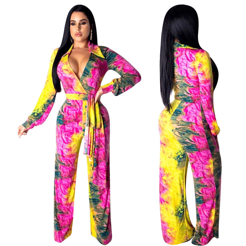 Luxury Women Jumpsuits Fashion Tie Dyed Long Sleeve Lapel V Neck Women Rompers Autumn Women Clothes, As shown
Luxury Women Jumpsuits Fashion Tie Dyed Long Sleeve Lapel V Neck Women Rompers Autumn Women Clothes, As shown