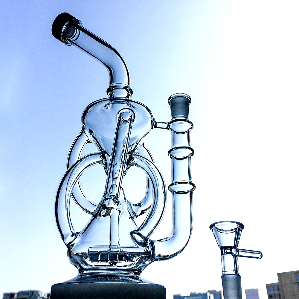 New Arrival Recycler Glass Bongs 14mm Female Joint Inline Perc Water Pipes Bong Hookahs With Bowl