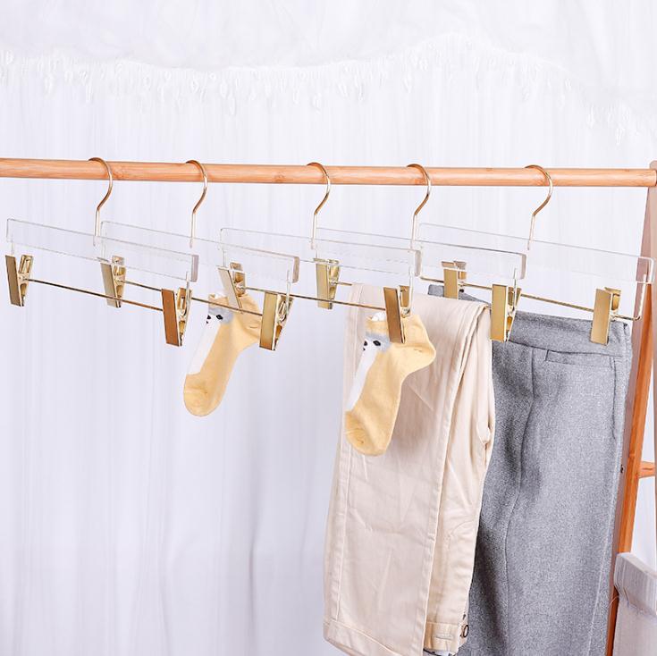 Transparent Acrylic Hanger High-end Pants Skirts Hanger Rack with Golden Clips Clear Display Stand SN4583