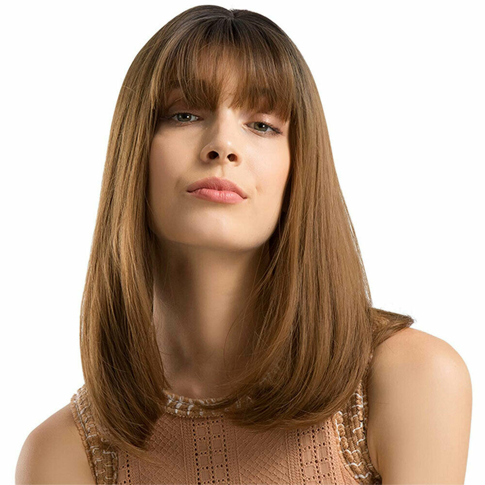 Women Short Curly Bob Wig Synthetic Brown Wig With Bangs Party Daily Prop