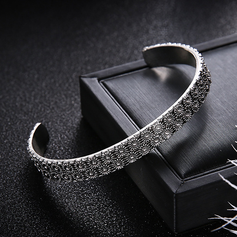 Fashion Antique 925 Silver Bangle Open Cuff Women Bracelets Cute Moon and Star Daisy Bangles for DIY Jewelry Wholesale