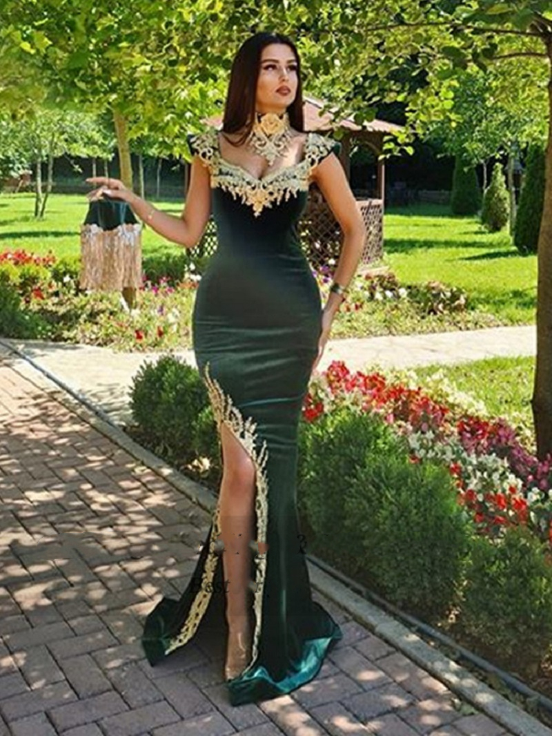 Amazing Mermaid Evening Dresses Removable Overkirt Side Split Arabic Dubai Turkey Women Prom Dress Appliques Pattern Lace High Neck Formal Reception G