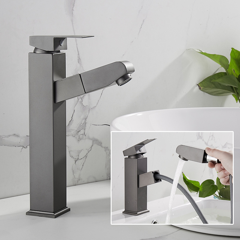 Gray fashion pull stainless steel basin faucet on the table, bathroom washbasin, basin under the table hot and cold faucet
Gray fashion pull stainless steel basin faucet on the table, bathroom washbasin, basin under the table hot and cold faucet