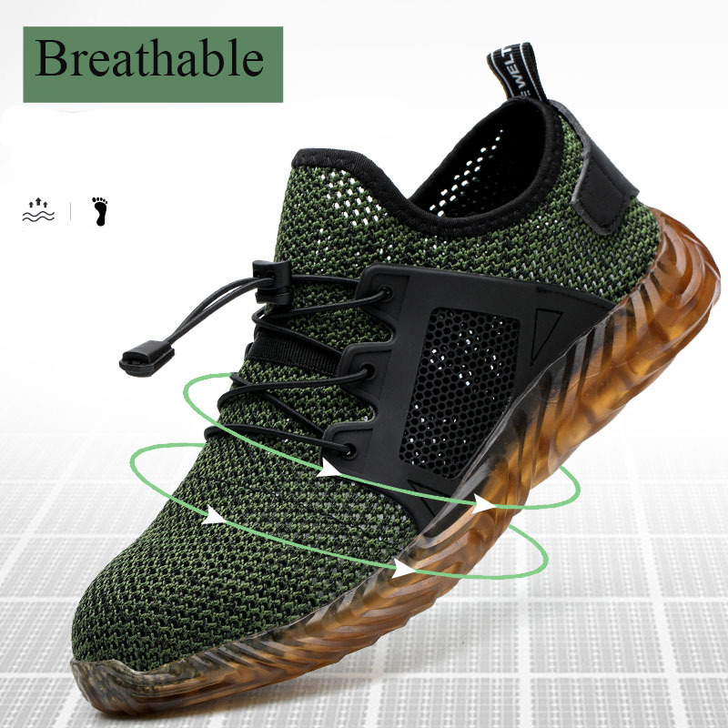 MARSON Men Breathable Mesh Safety Shoes Men's Light Sneaker Indestructible Steel Toe Soft Anti-piercing Work Boots Plus size 200916