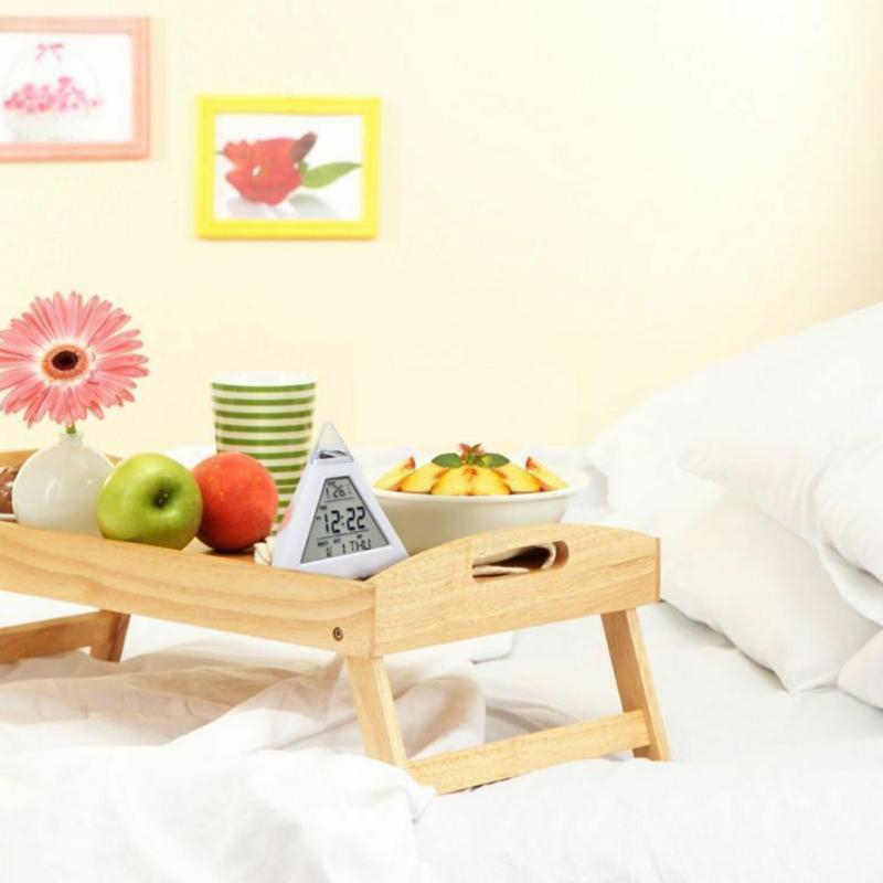 Table Clocks Triangled 7 Colors Changing LED Temperature Week Display Digital Alarm Clock Decor Room Bedside Desk