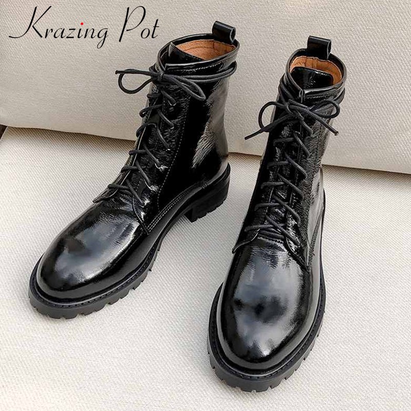 krazing pot genuine leather boots round toe med heels casual lace up keep warm beauty lady daily wear fashion ankle boots L62, Black bright
krazing pot genuine leather boots round toe med heels casual lace up keep warm beauty lady daily wear fashion ankle boots L62, Black bright