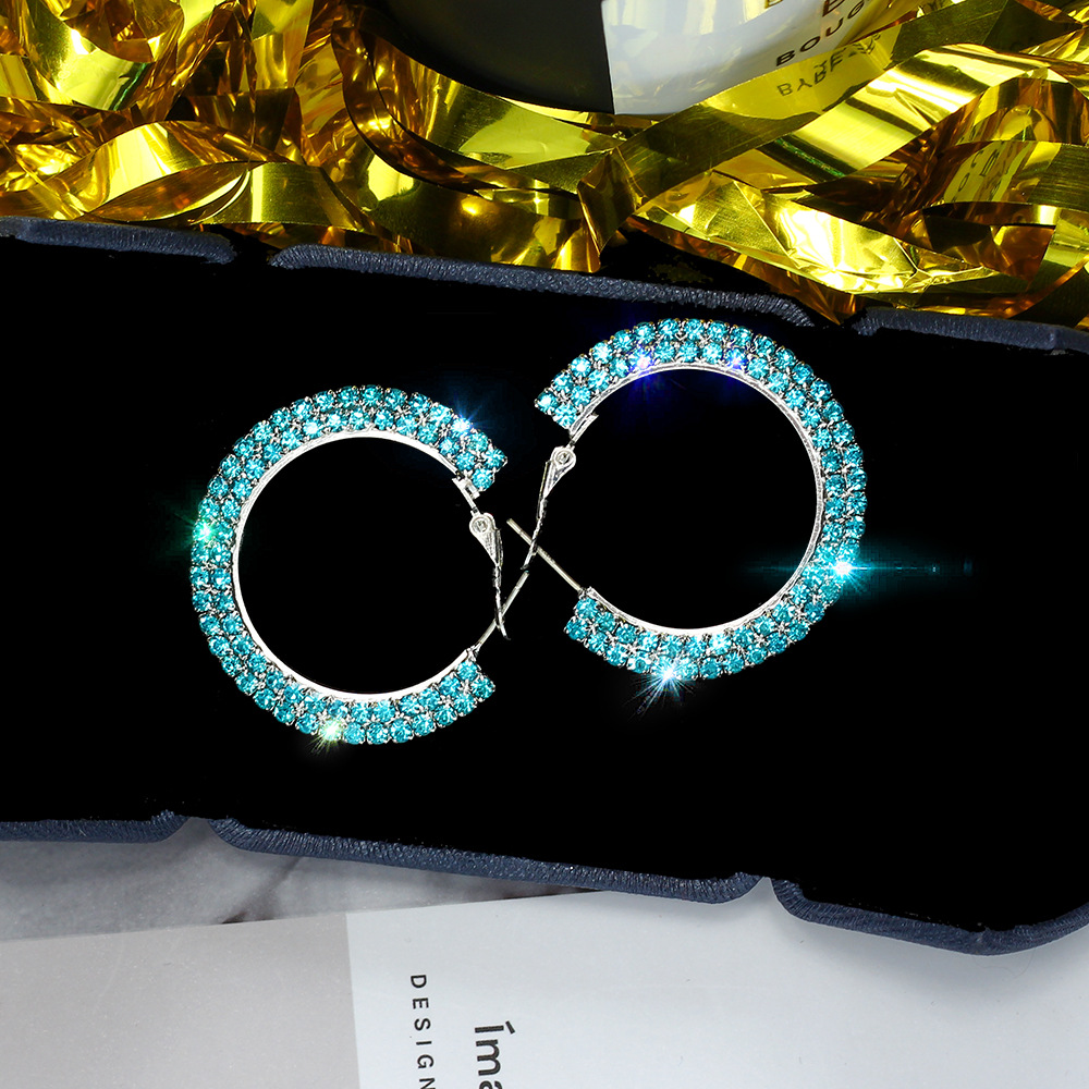 New Double Diamond Earrings for Women Gold Round C Geometric Rhinestone Statement Earring Metal Earring Fashion Jewelry