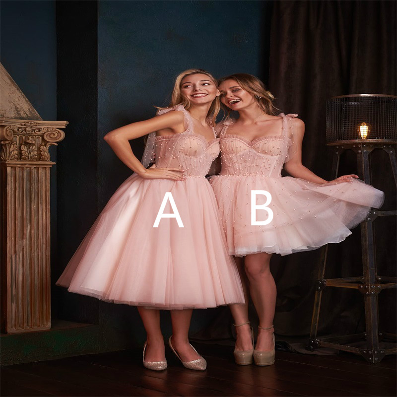 Hot Sale Pink Evening Dress Two Style Sexy Spaghetti Strap Beads Pearls Prom Dress Custom Made Lace Up Party Gown Red Carpet Dress