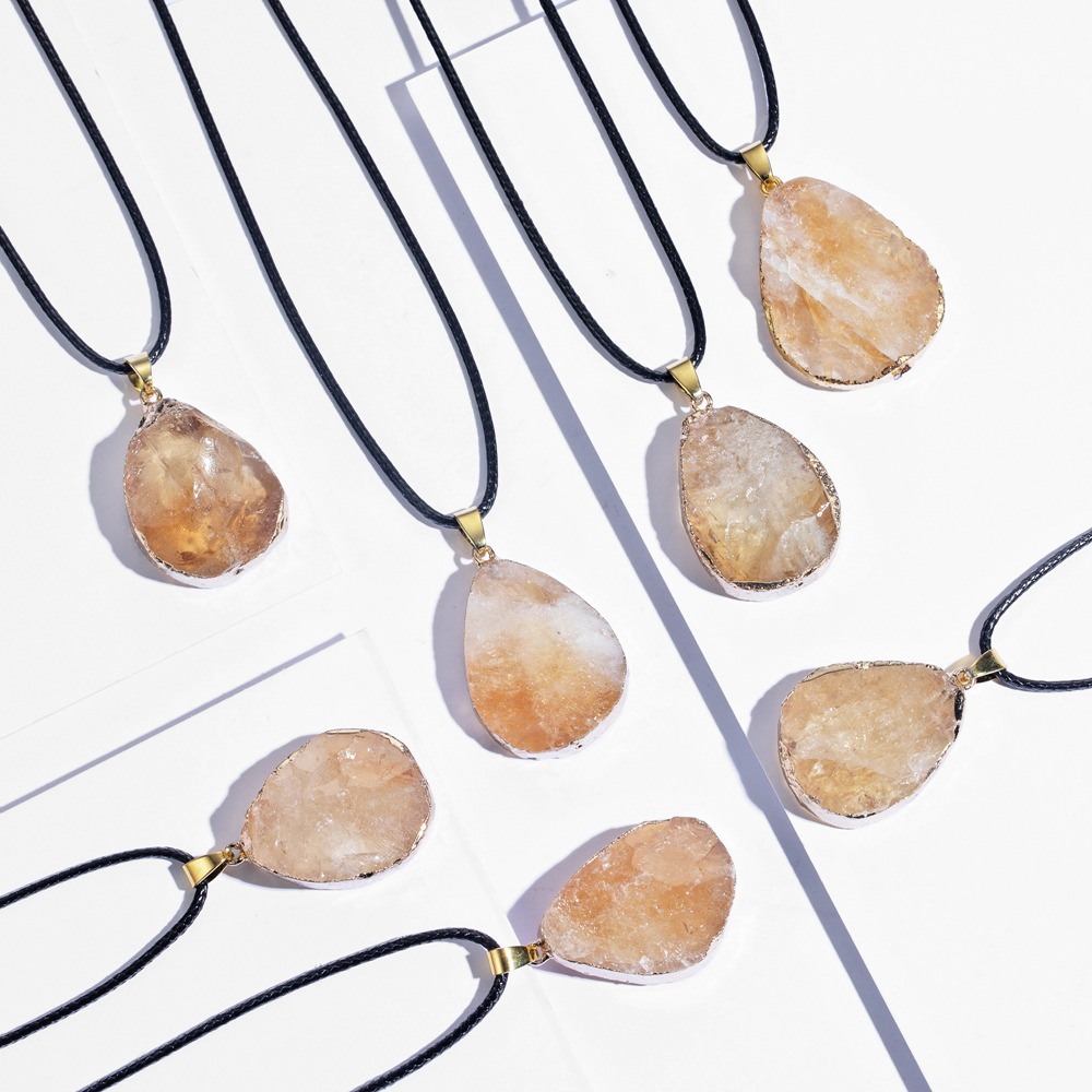 QIMOSHI Natural Crystal Pendant Necklace Raw Quartz Stone Healing Irregular Handmade Chakra Jewelry for Women Girl Long Chain