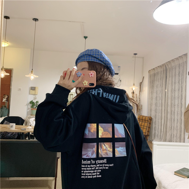 Hoodies Women Hooded Soft Loose Simple Cartoon Printed Fashion Ulzzang Oversize Funny Womens Sweatshirts Streetwear Chic Leisure MX200812