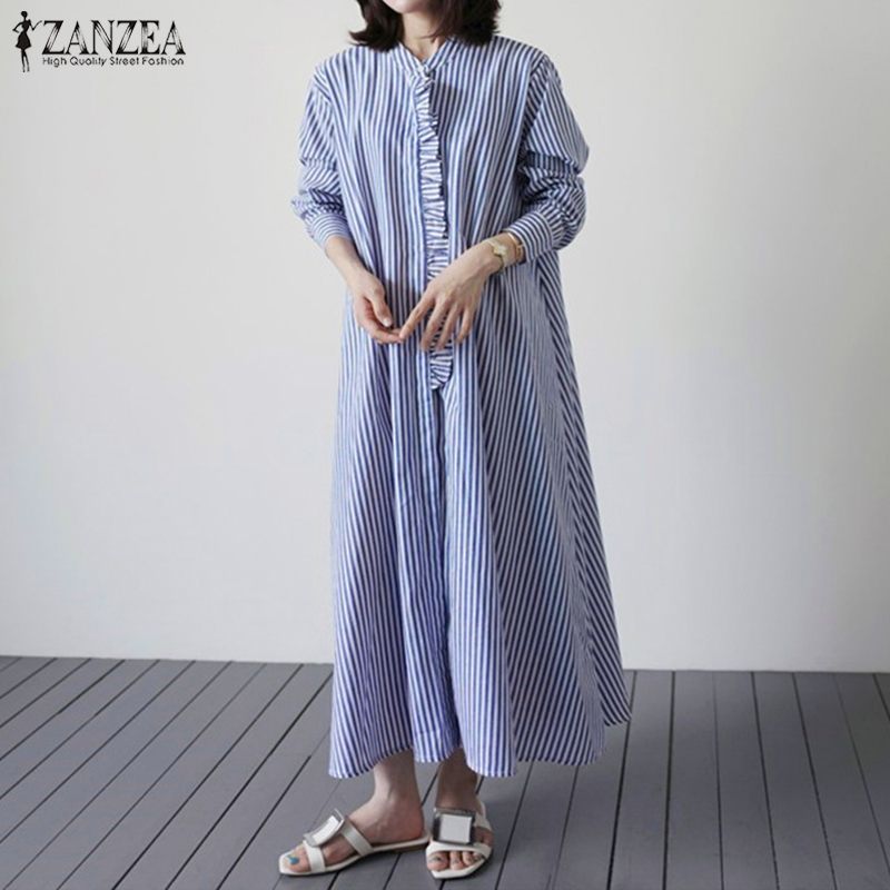 ZANZEA Long Sundress Elegant Work Vestidos 2020 Spring Striped Shirt Dress Casual Stand Collar Women Long Sleeve Female Robe, Blue
ZANZEA Long Sundress Elegant Work Vestidos 2020 Spring Striped Shirt Dress Casual Stand Collar Women Long Sleeve Female Robe, Blue