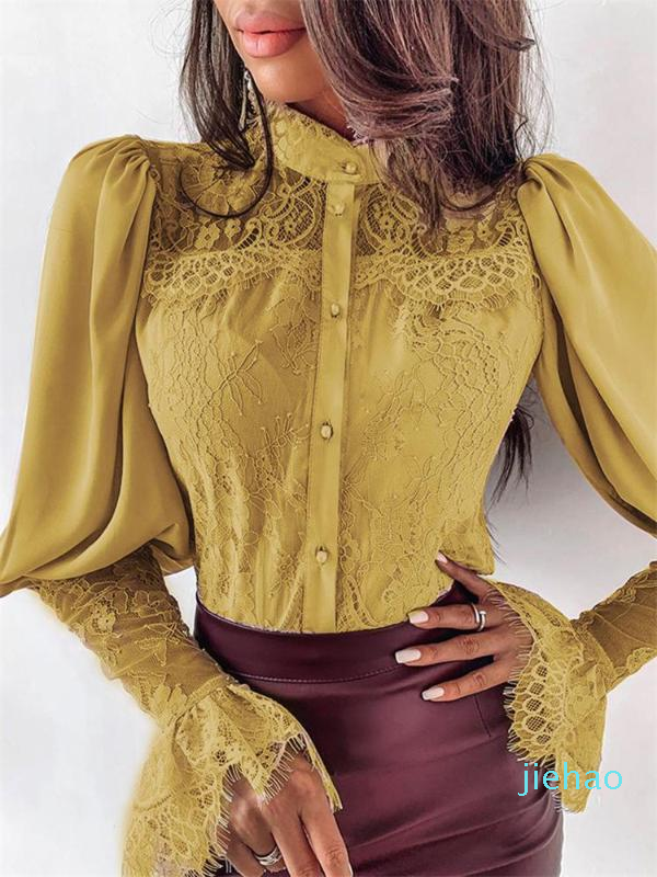 Fashion- Womens Tops and Blouses Elegant long sleeve Lace Shirt Ladies Slim Bodycon blusa feminina Office lady wear Clothes
