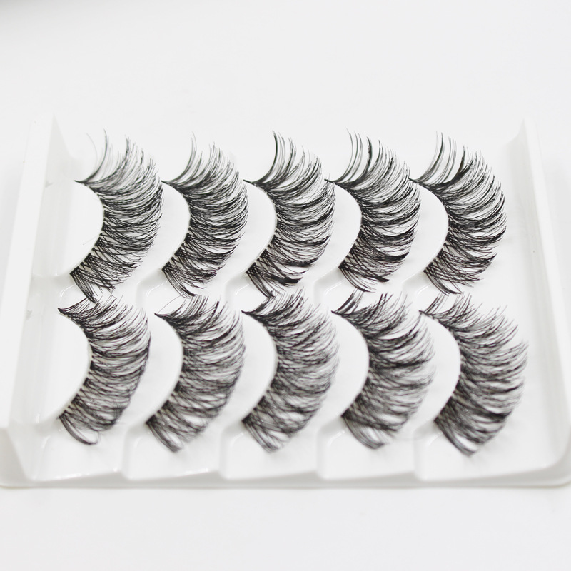 Handmade 5 pairs of 3D natural false eyelashes Cross long false eyelashes Extend thick and fluffy