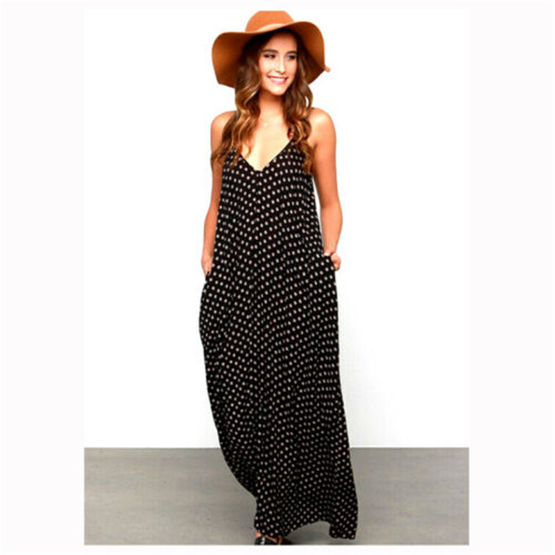 Women Sling V-neck dress Fashionable Polka Dots Chiffon Long Dresses Summer Beach Style Loose Dresses, As pic
Women Sling V-neck dress Fashionable Polka Dots Chiffon Long Dresses Summer Beach Style Loose Dresses, As pic