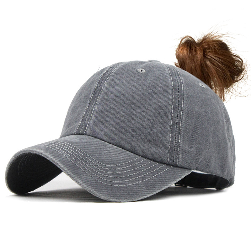 Ponytail Baseball Cap Messy Hats For Women Washed Cotton Snapback Caps Casual Summer Sun Visor Female Outdoor Sport Hat