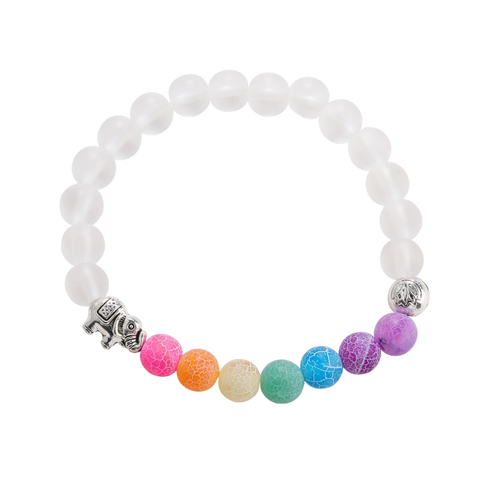 Men Women Elephant Charms 7 Chakra Bracelet Clear White Agate Colorful Wind Fossils Bead Bracelet Jewelry