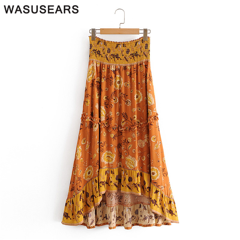 High waisted skirt long elastic waist skirt women floral midi female vintage bohemian asymmetrical skirts beach wear, Brown
High waisted skirt long elastic waist skirt women floral midi female vintage bohemian asymmetrical skirts beach wear, Brown