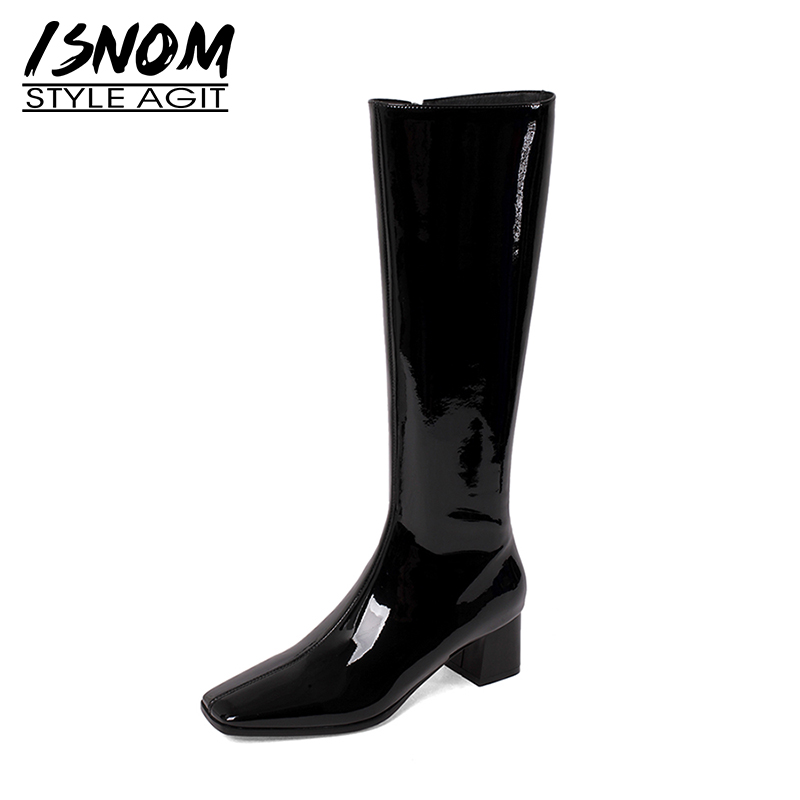 ISNOM 2020 New Patent Leather Knee Boots Chunky Heel Square Toe Autumn Winter Boot Side Zipper Fashion Ladies Shoes Dress, Black
ISNOM 2020 New Patent Leather Knee Boots Chunky Heel Square Toe Autumn Winter Boot Side Zipper Fashion Ladies Shoes Dress, Black